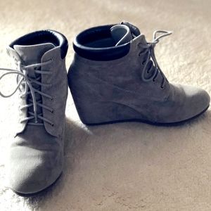 Cute wedge booties grey boots lace up heels